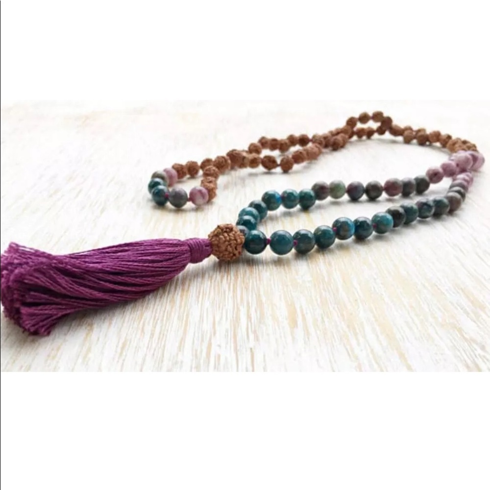 Mixed Gemstone and Rudraksha Seed Mala 8mm - Picture 5 of 11